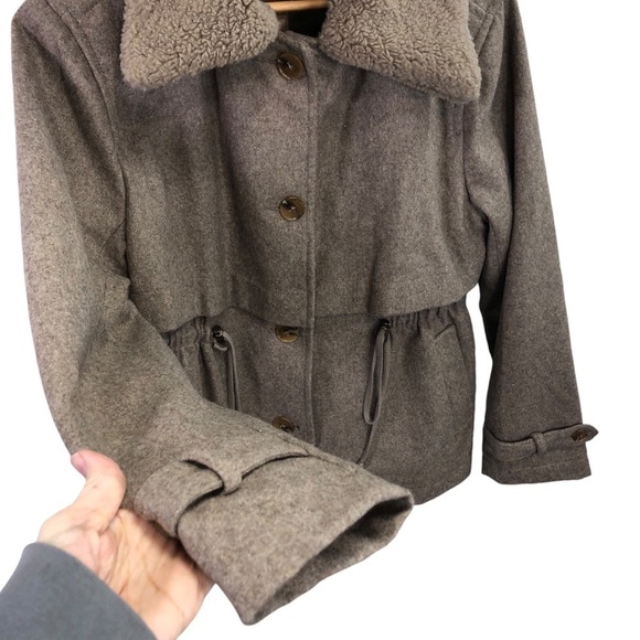dh New York Addie Jacket Toggle Women's S Wool Blend Cropped Faux Sherpa Collar - Picture 9 of 13